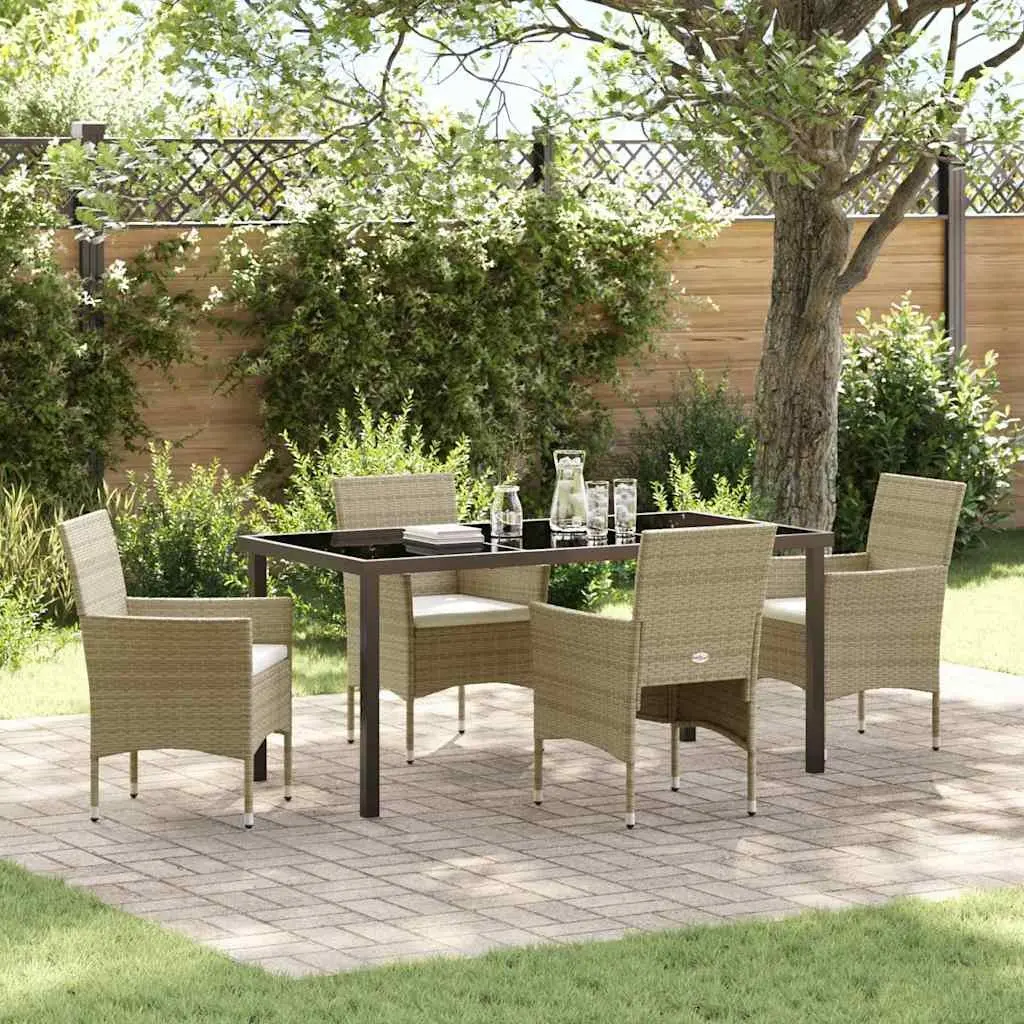 Garden Dining Set 5 Piece Outdoor Furniture Beige Poly Rattan Cushion Patio