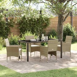Garden Dining Set 5 Piece Outdoor Furniture Beige Poly Rattan Cushion Patio