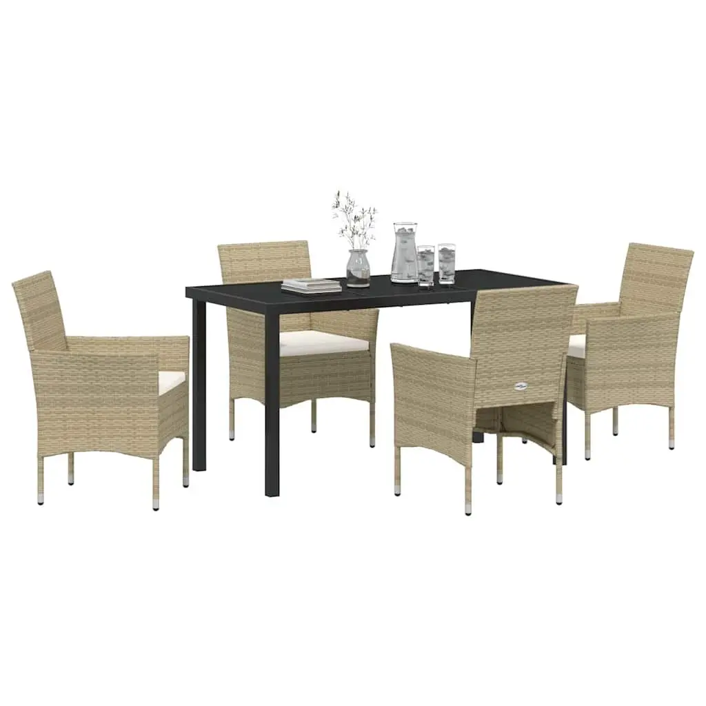Garden Dining Set 5 Piece Outdoor Furniture Beige Poly Rattan Cushion Patio