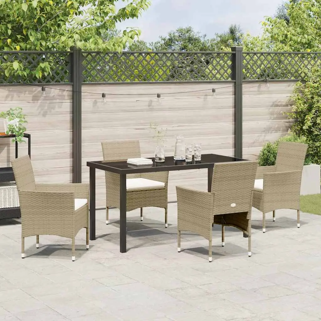 Garden Dining Set 5 Piece Outdoor Furniture Beige Poly Rattan Cushion Patio