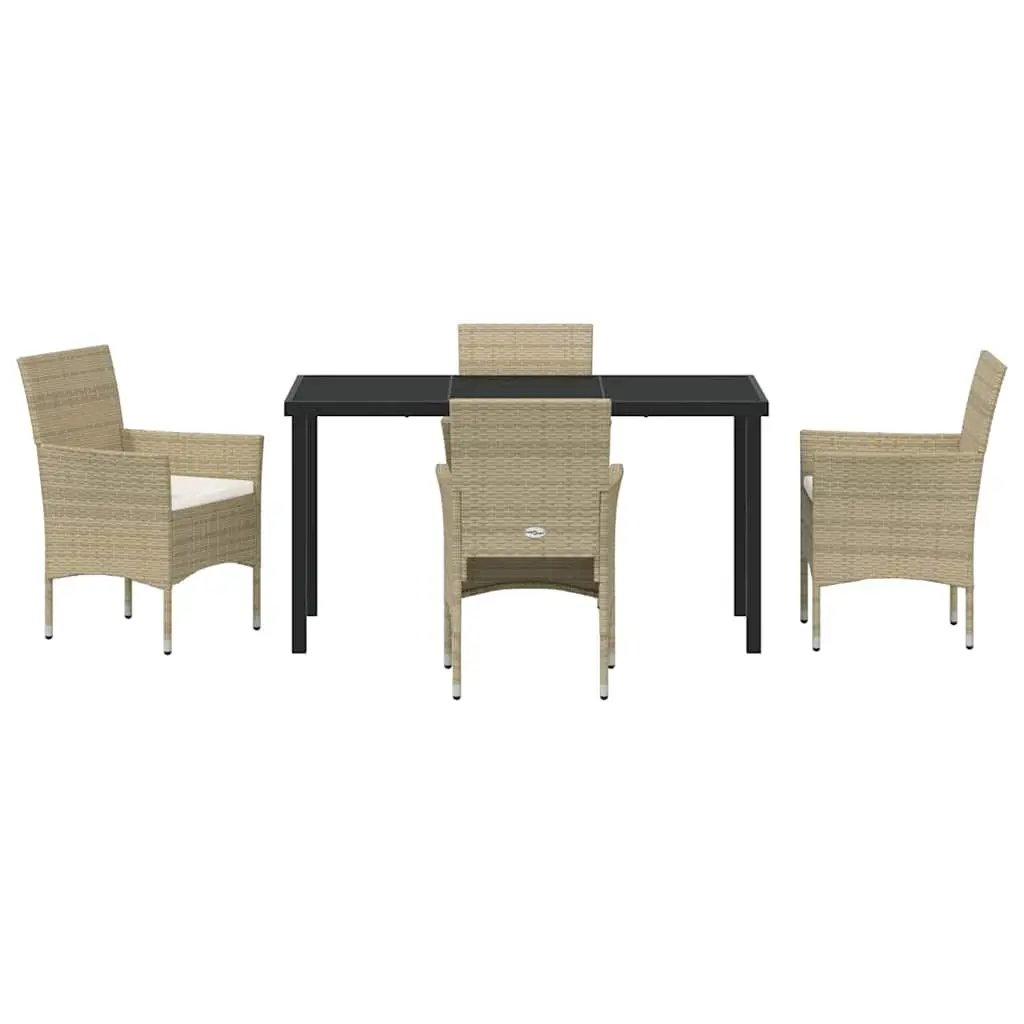 Garden Dining Set 5 Piece Outdoor Furniture Beige Poly Rattan Cushion Patio