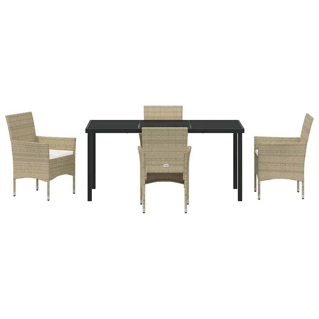 Garden Dining Set 5 Piece Outdoor Furniture Patio Beige Poly Rattan Glass Table
