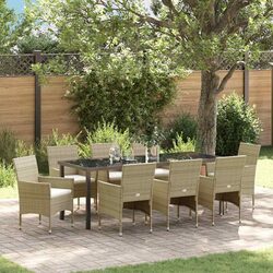 Garden Dining Set: 9 Pieces, Beige, Poly Rattan