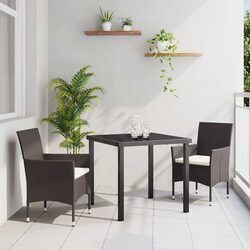 3-Piece Garden Dining Set: Brown Poly Rattan & Glass