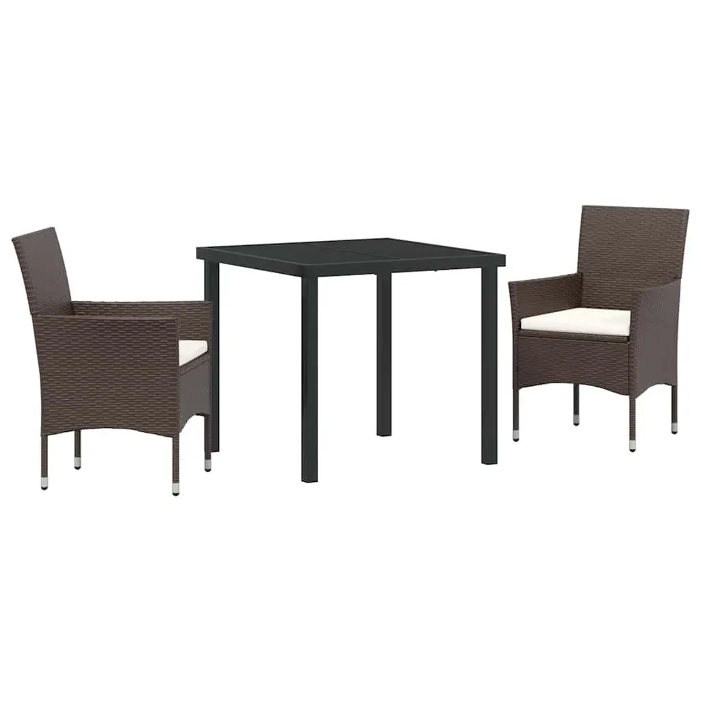Garden Dining Set 3 Pieces Outdoor Furniture Patio Brown Poly Rattan Tempered Glass