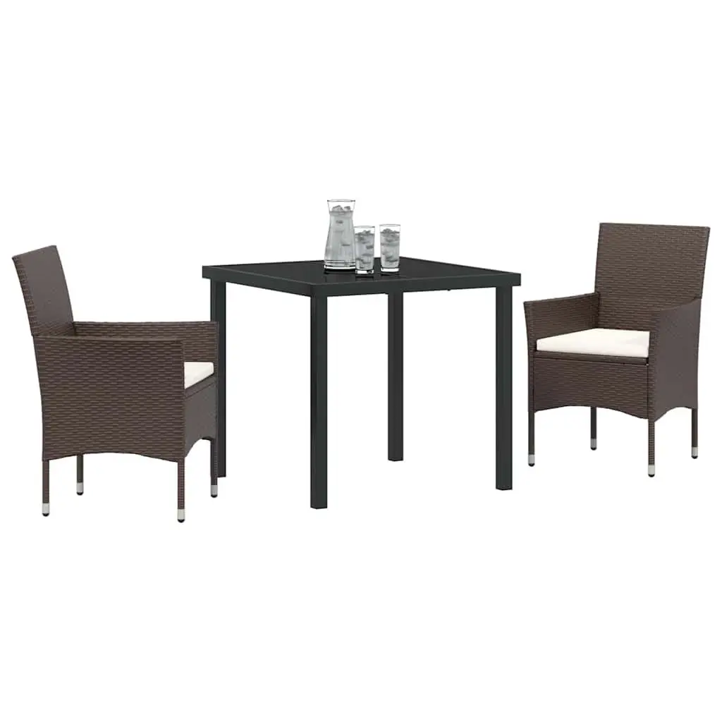 Garden Dining Set 3 Pieces Outdoor Furniture Patio Brown Poly Rattan Tempered Glass