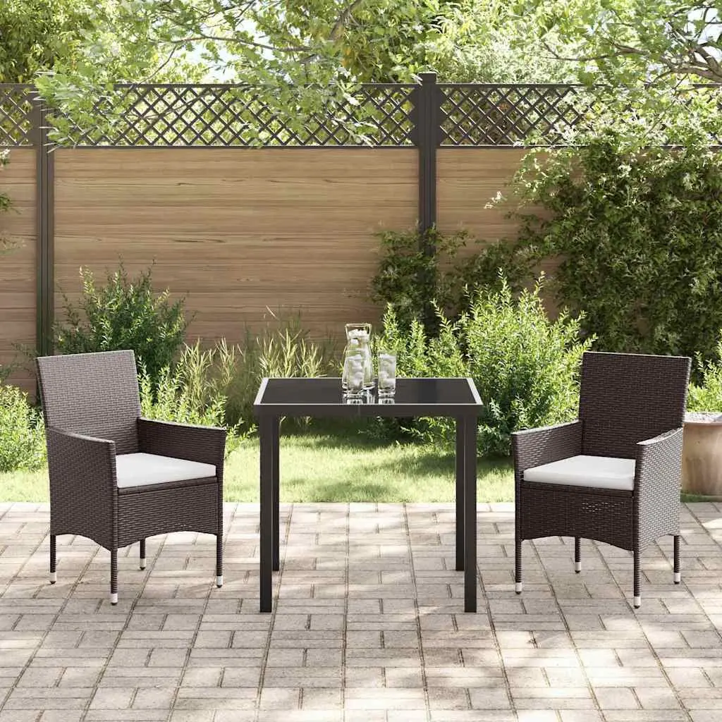Garden Dining Set 3 Pieces Outdoor Furniture Patio Brown Poly Rattan Tempered Glass