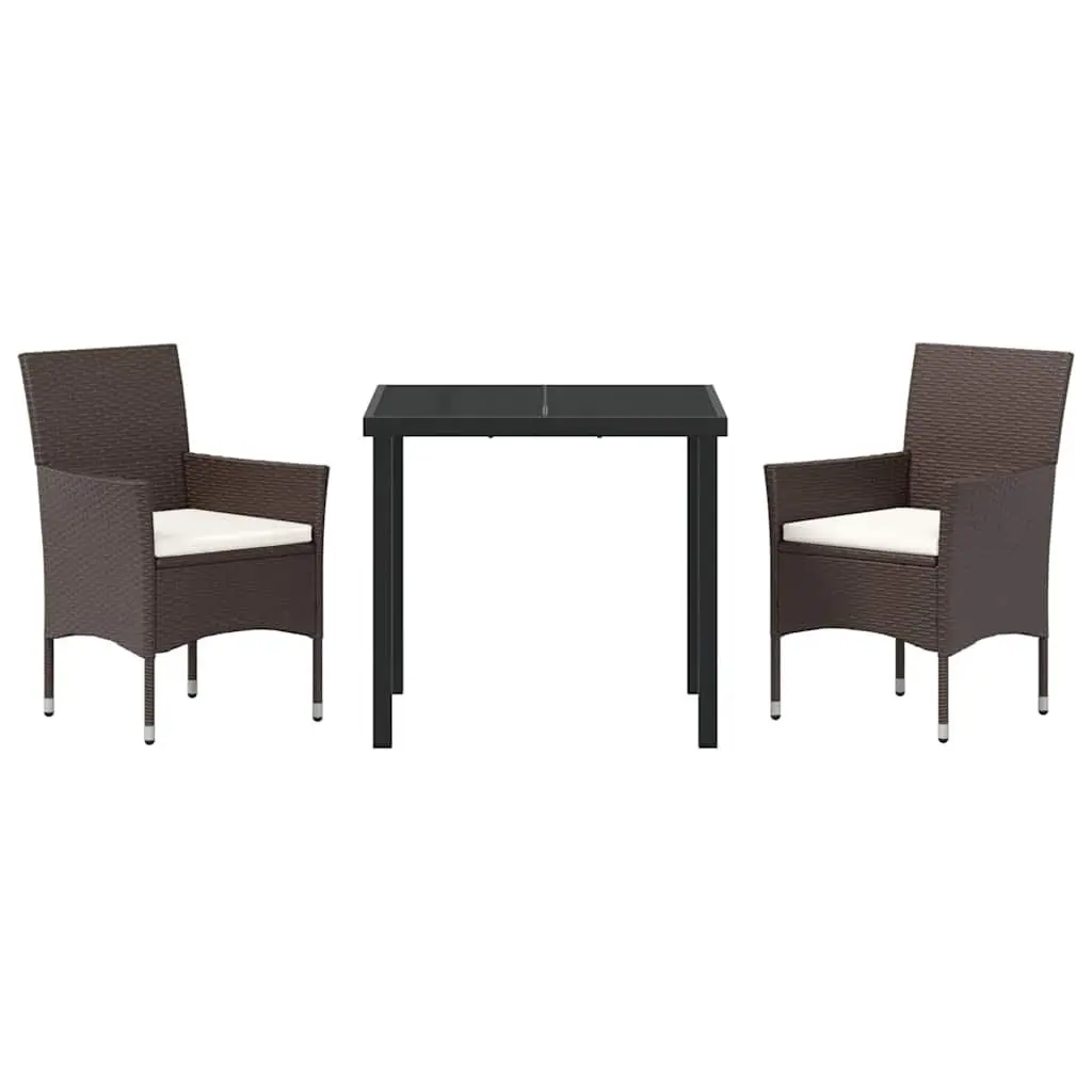 Garden Dining Set 3 Pieces Outdoor Furniture Patio Brown Poly Rattan Tempered Glass