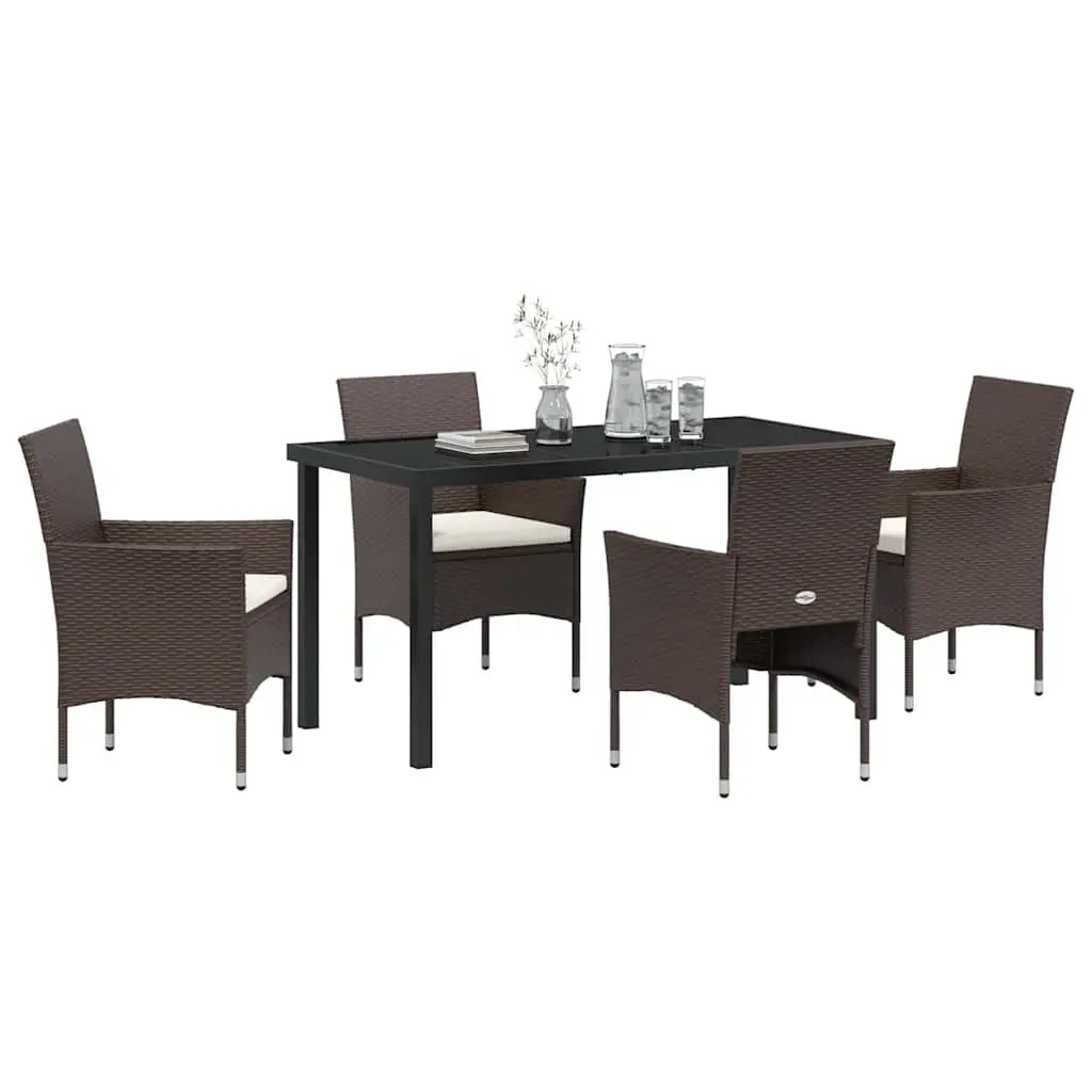 Outdoor Dining Set Patio Garden 5 Pieces Brown Poly Rattan Chair Table