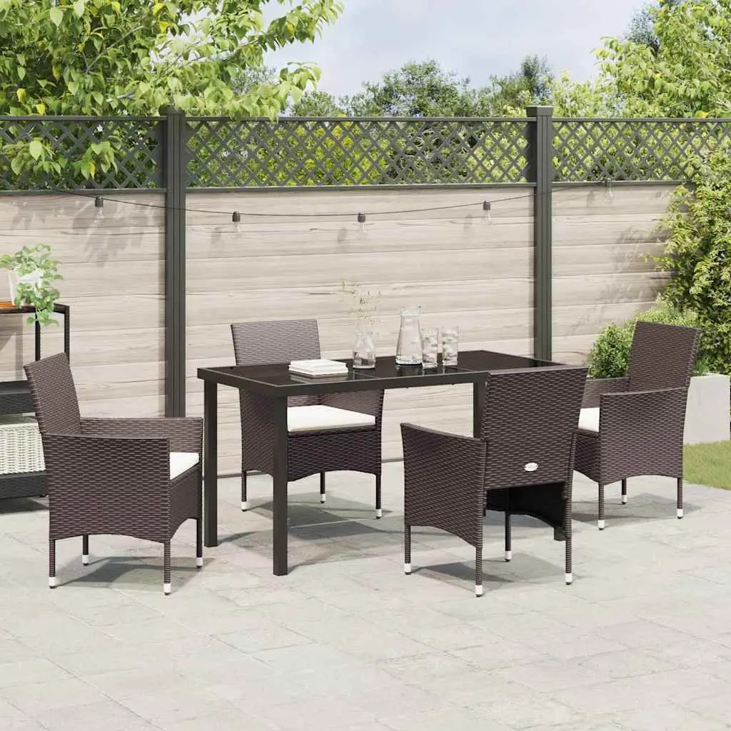 Outdoor Dining Set Patio Garden 5 Pieces Brown Poly Rattan Chair Table