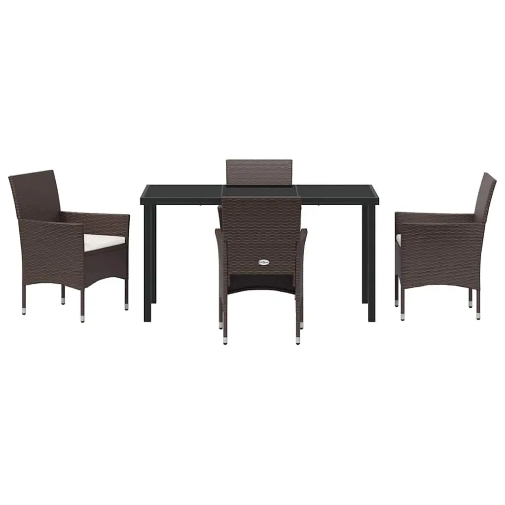 Outdoor Dining Set Patio Garden 5 Pieces Brown Poly Rattan Chair Table