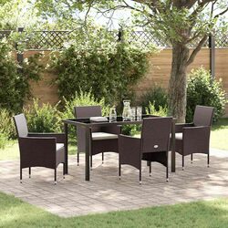 Garden Dining Set 5 Piece Outdoor Furniture Poly Rattan Glass Table Brown