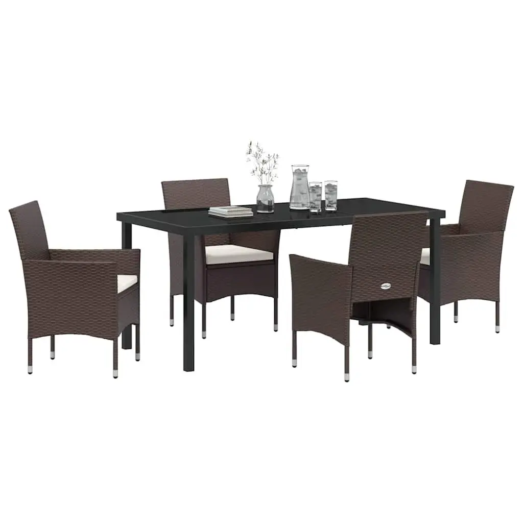 Garden Dining Set 5 Piece Outdoor Furniture Poly Rattan Glass Table Brown