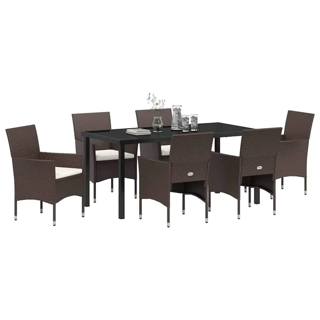 7 Piece Garden Dining Set with Glass Top