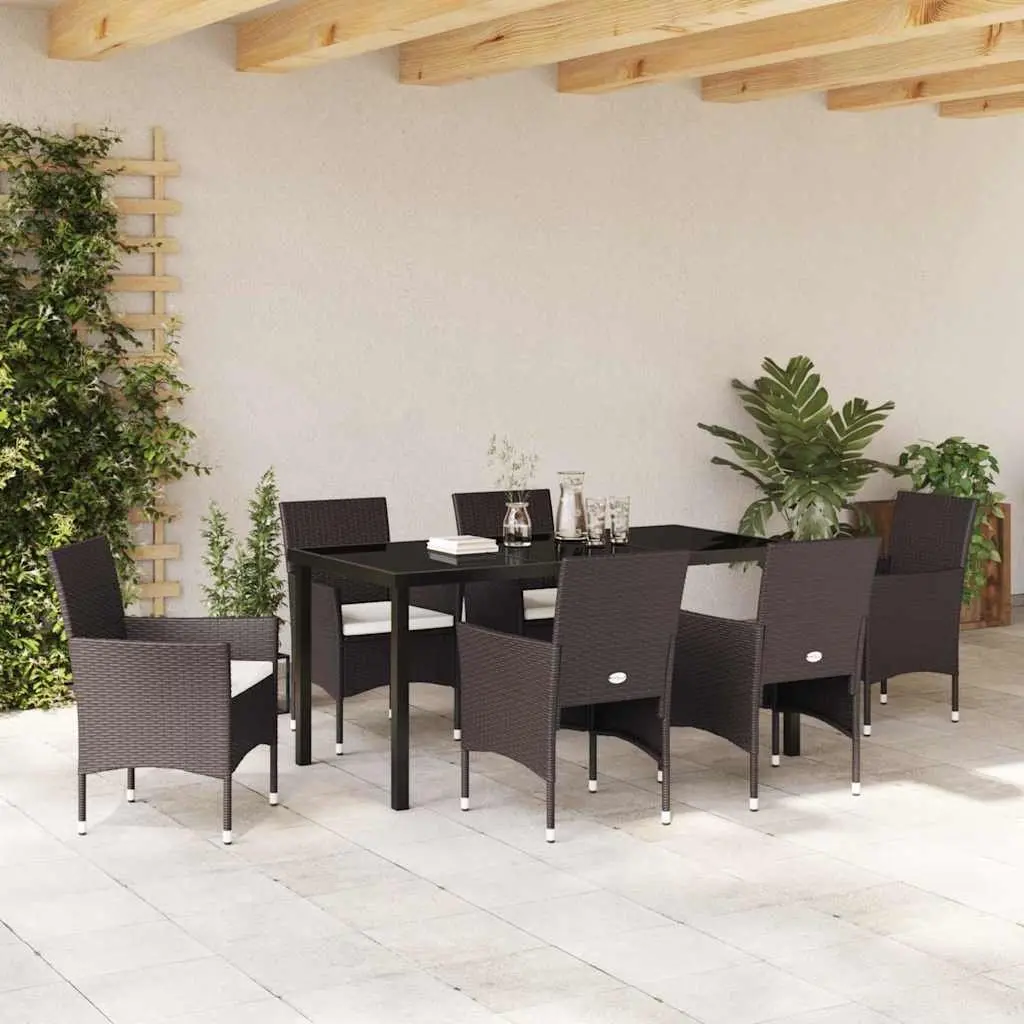 7 Piece Garden Dining Set with Glass Top