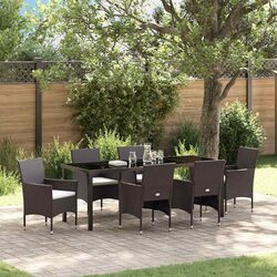 7-Piece Garden Dining Set: Brown Cushions & Glass Top