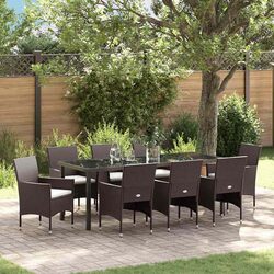 Garden Dining Set Specifications: 9-Piece Brown Poly Rattan