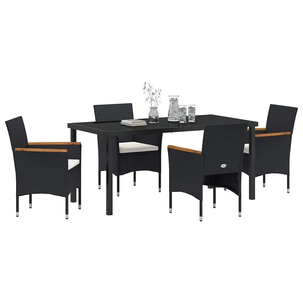 Garden Dining Set Outdoor Patio 5 Pieces Black Poly Rattan Furniture