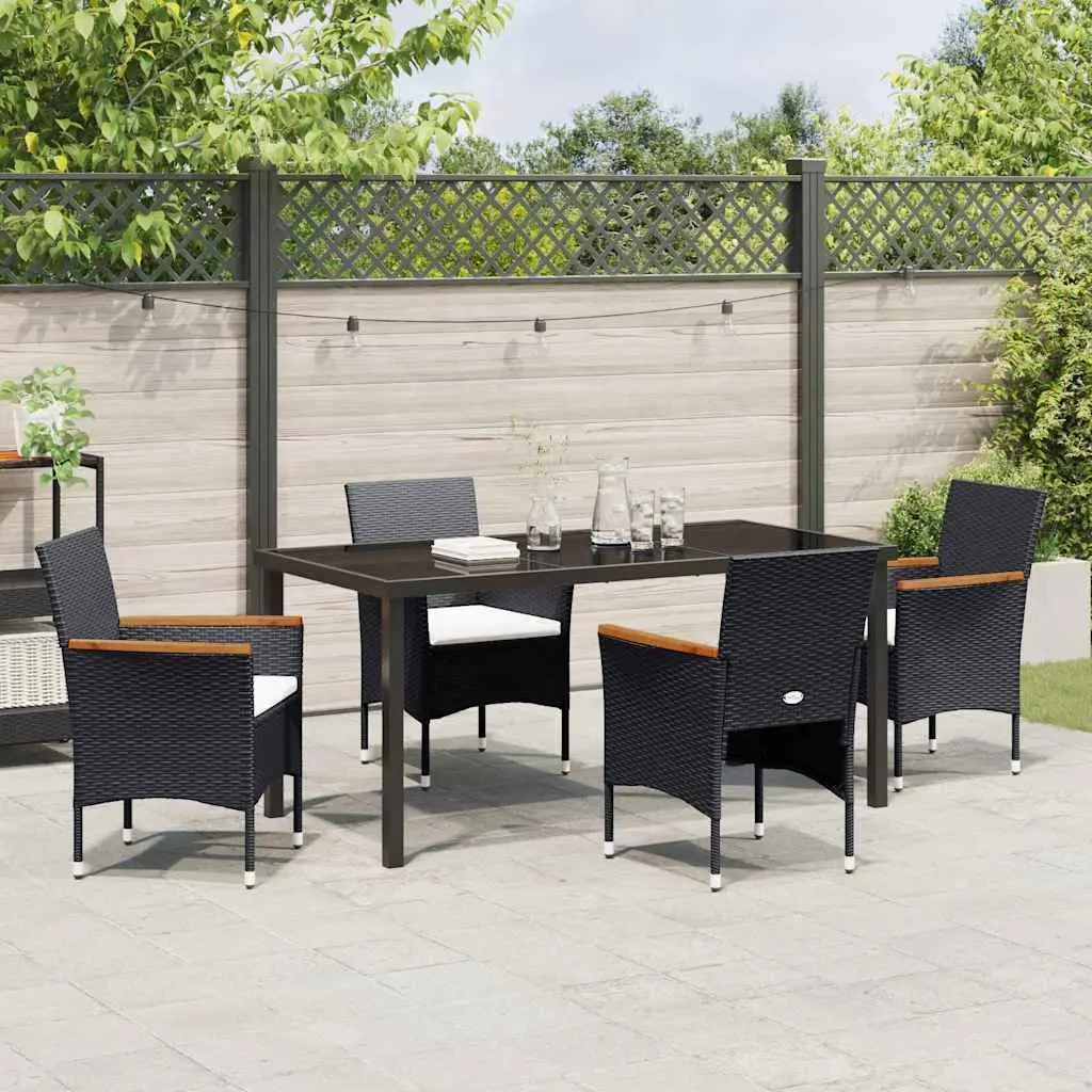 Garden Dining Set Outdoor Patio 5 Pieces Black Poly Rattan Furniture
