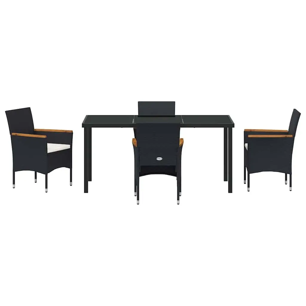 Garden Dining Set Outdoor Patio 5 Pieces Black Poly Rattan Furniture