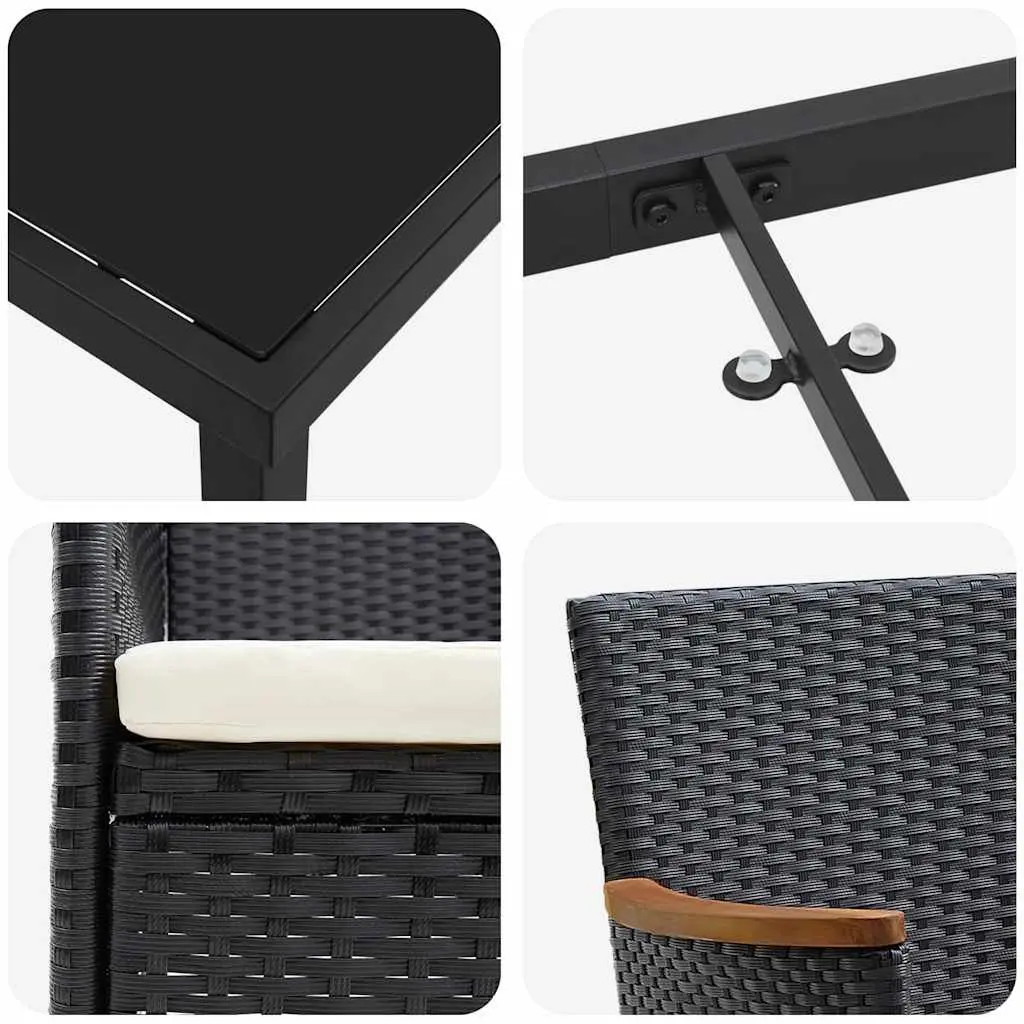 Garden Dining Set Outdoor Patio 5 Pieces Black Poly Rattan Furniture