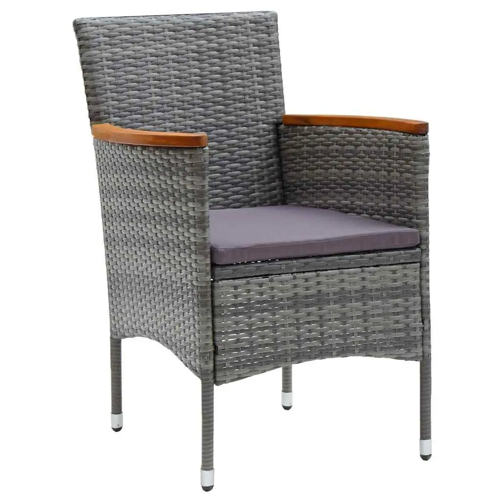 Garden Dining Set 5 pcs Outdoor Patio Furniture Grey Poly Rattan Glass Table
