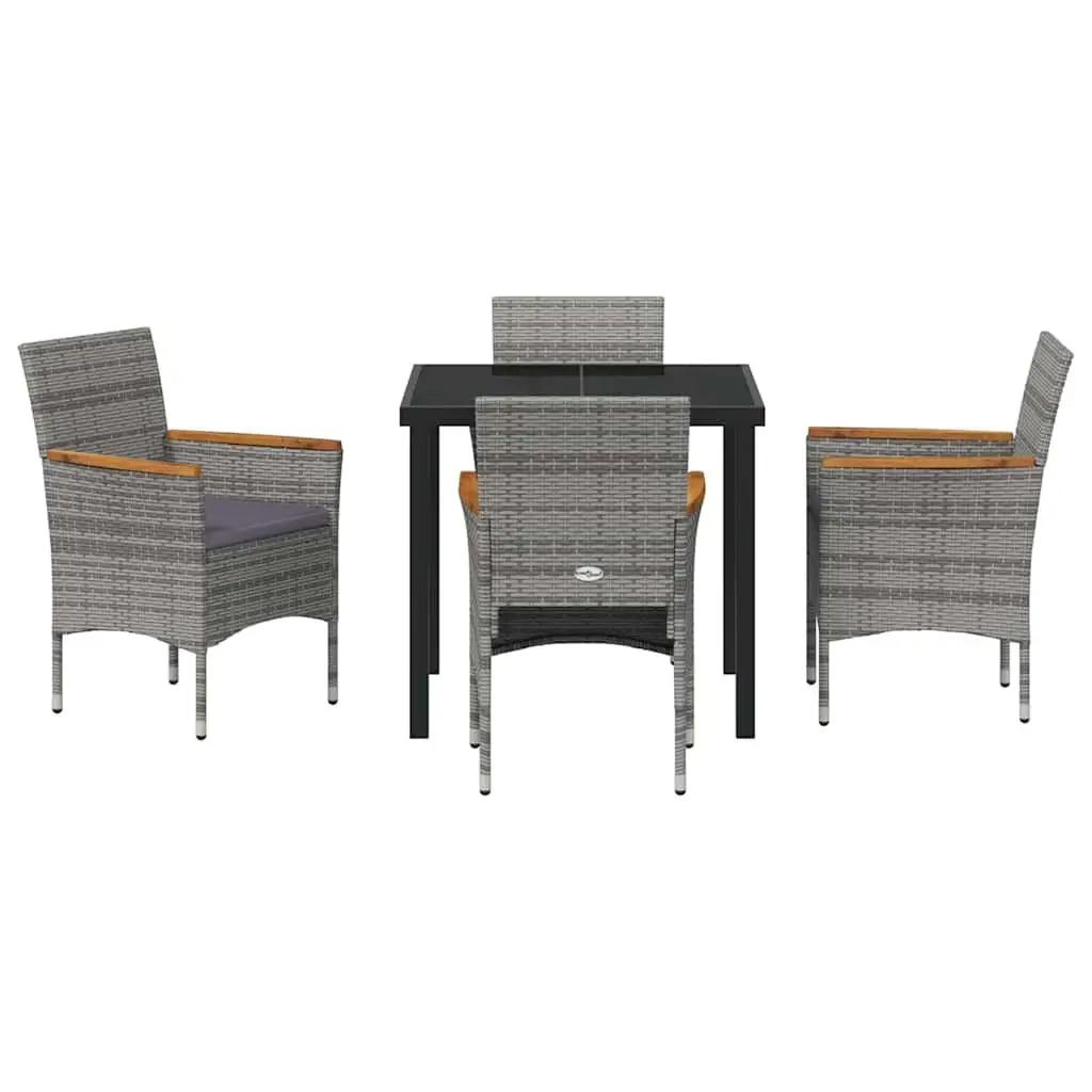 Garden Dining Set 5 pcs Outdoor Patio Furniture Grey Poly Rattan Glass Table
