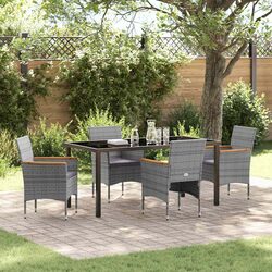 Garden Dining Set 5 Piece Outdoor Furniture Poly Rattan Glass Top Patio Grey