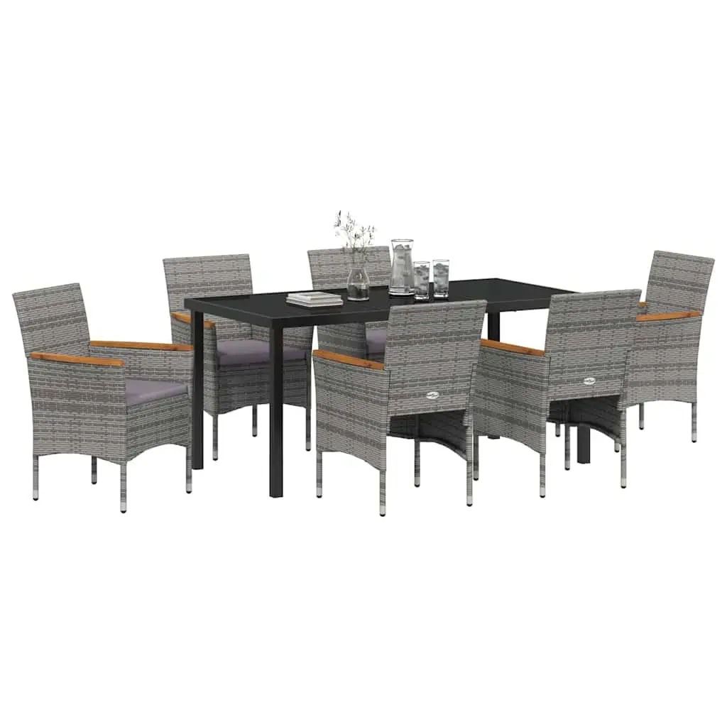 Garden Dining Set Outdoor Use 7 Piece Grey Poly Rattan Patio Furniture