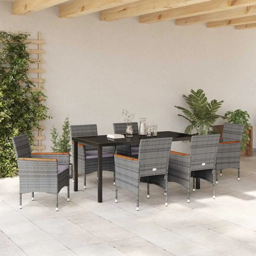 Garden Dining Set Outdoor Use 7 Piece Grey Poly Rattan Patio Furniture
