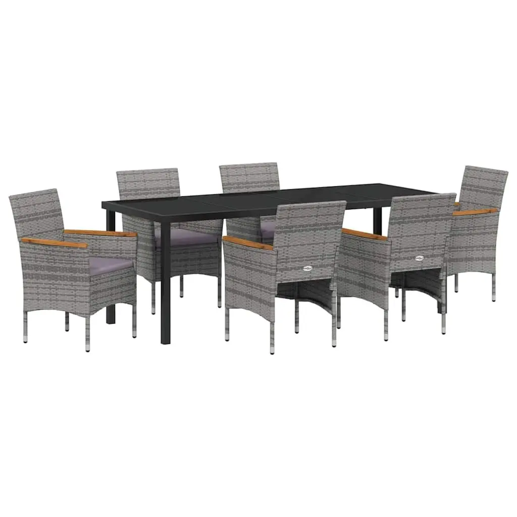 Garden Dining Set Outdoor Patio Furniture 7 Piece Grey Poly Rattan Glass Table