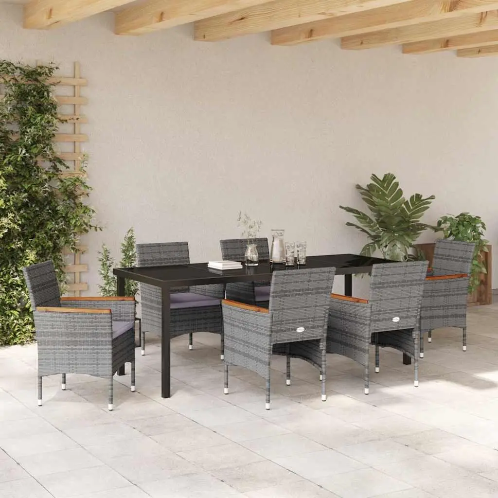 Garden Dining Set Outdoor Patio Furniture 7 Piece Grey Poly Rattan Glass Table