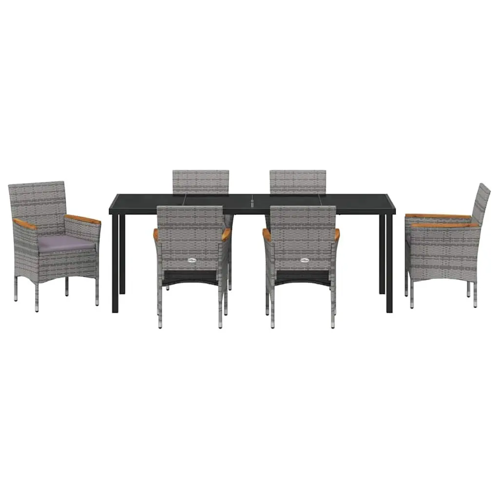 Garden Dining Set Outdoor Patio Furniture 7 Piece Grey Poly Rattan Glass Table