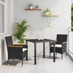 Garden Dining Set 3 Pieces Black Poly Rattan Outdoor Furniture with Cushions