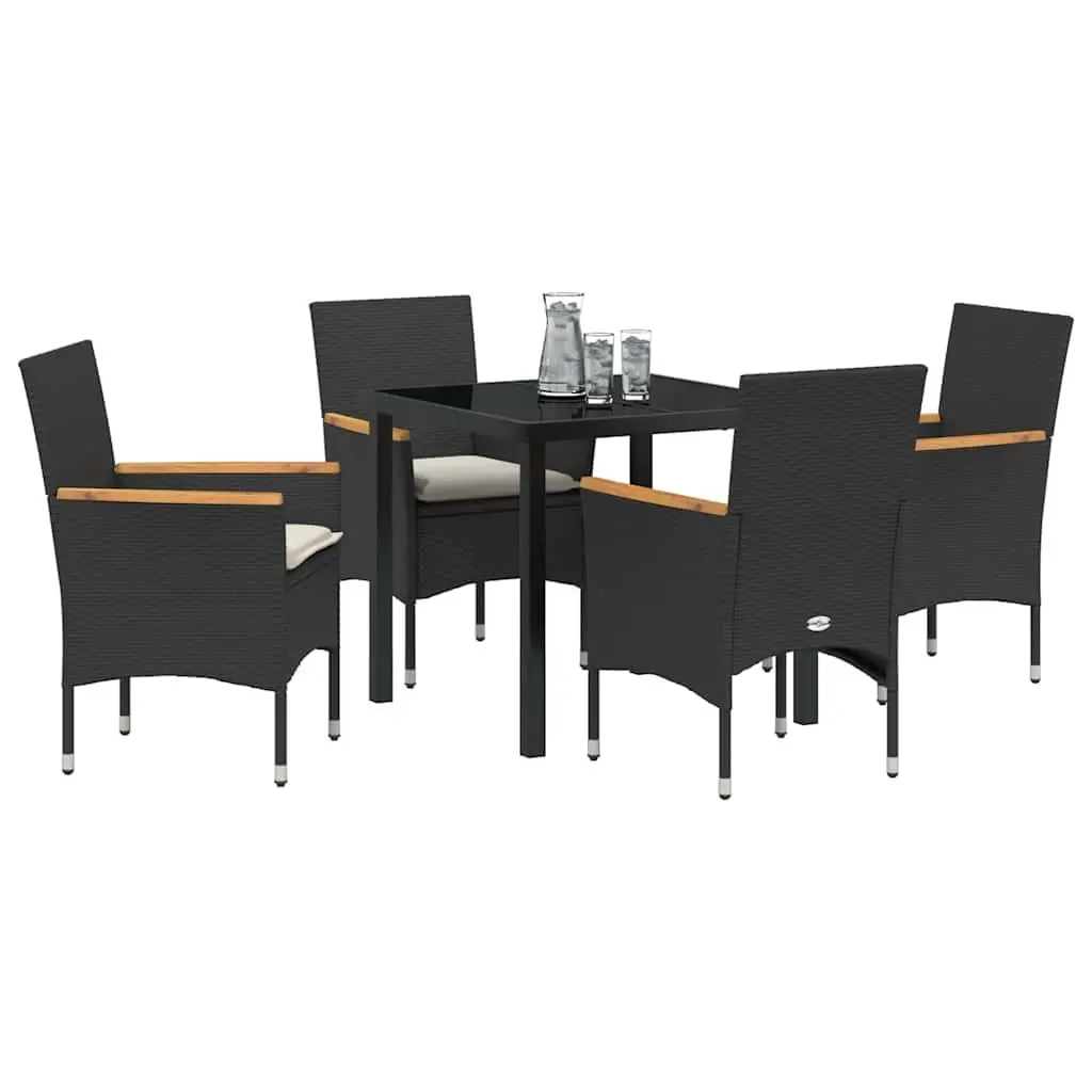 Garden Dining Set 5 Piece Outdoor Furniture Poly Rattan Cushioned Seats Glass