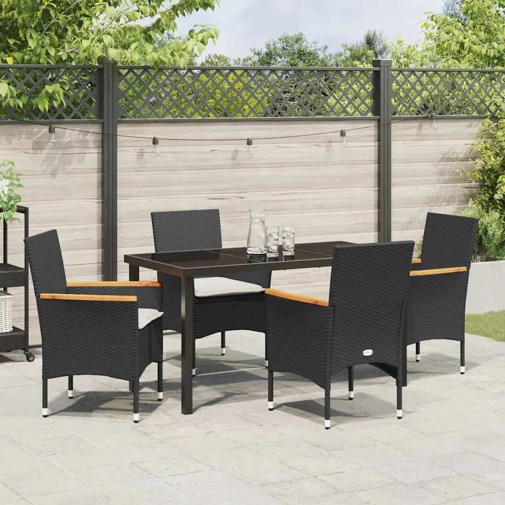 Garden Dining Set 5 Piece Outdoor Furniture Poly Rattan Cushioned Seats Glass