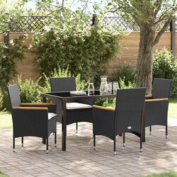 5-Piece Dining Set: Black Poly Rattan & Tempered Glass Specs
