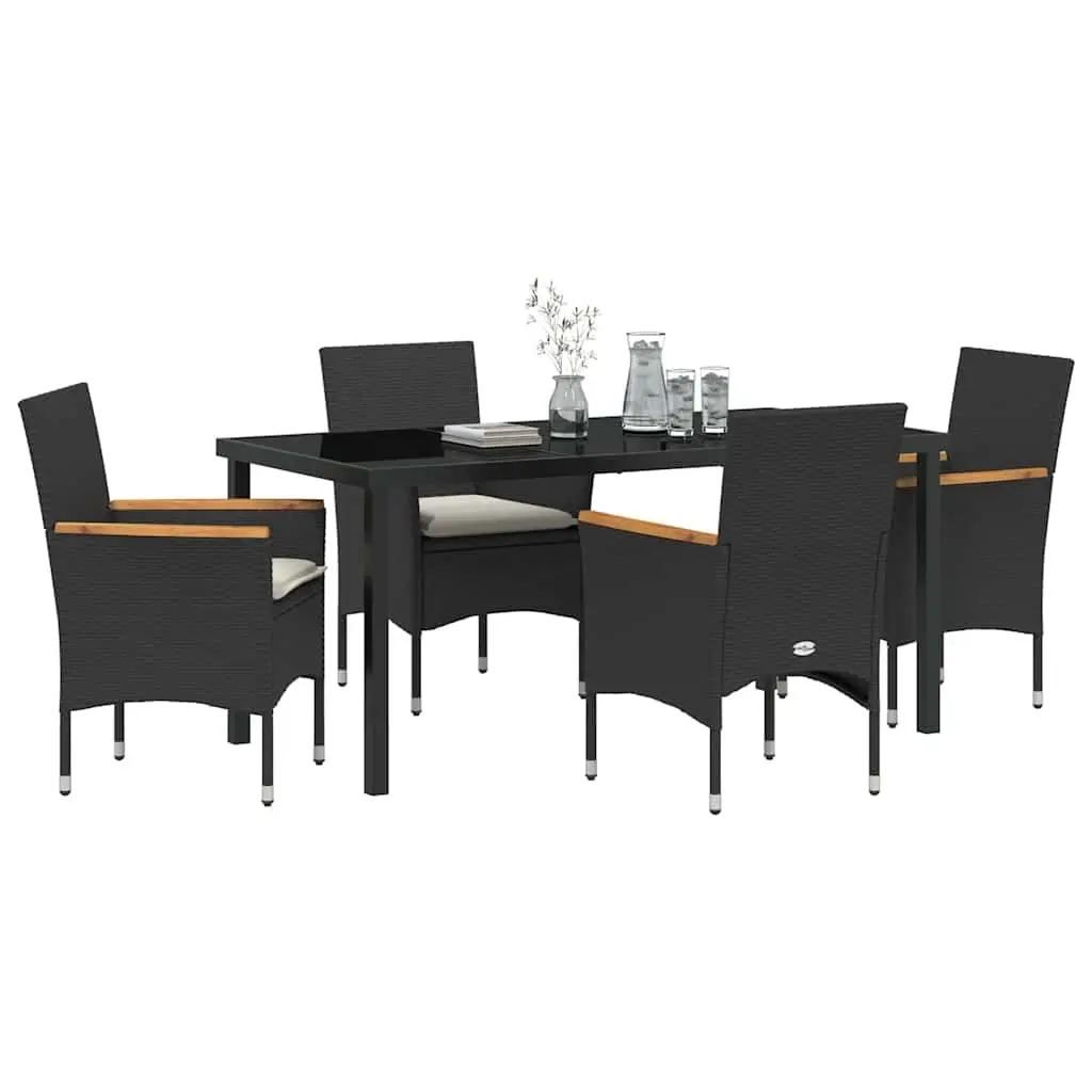 Garden Dining Set Outdoor Use 5 Piece Poly Rattan Tempered Glass Table