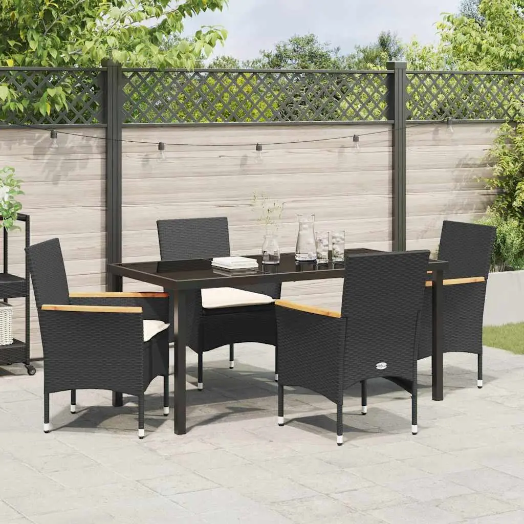 Garden Dining Set Outdoor Use 5 Piece Poly Rattan Tempered Glass Table