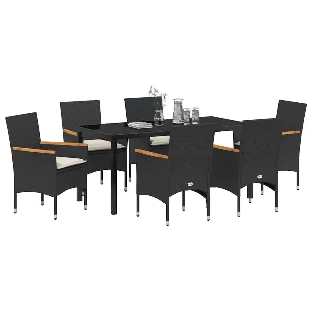 Garden Dining Set 7 Piece Outdoor Furniture Black Poly Rattan Table Chairs