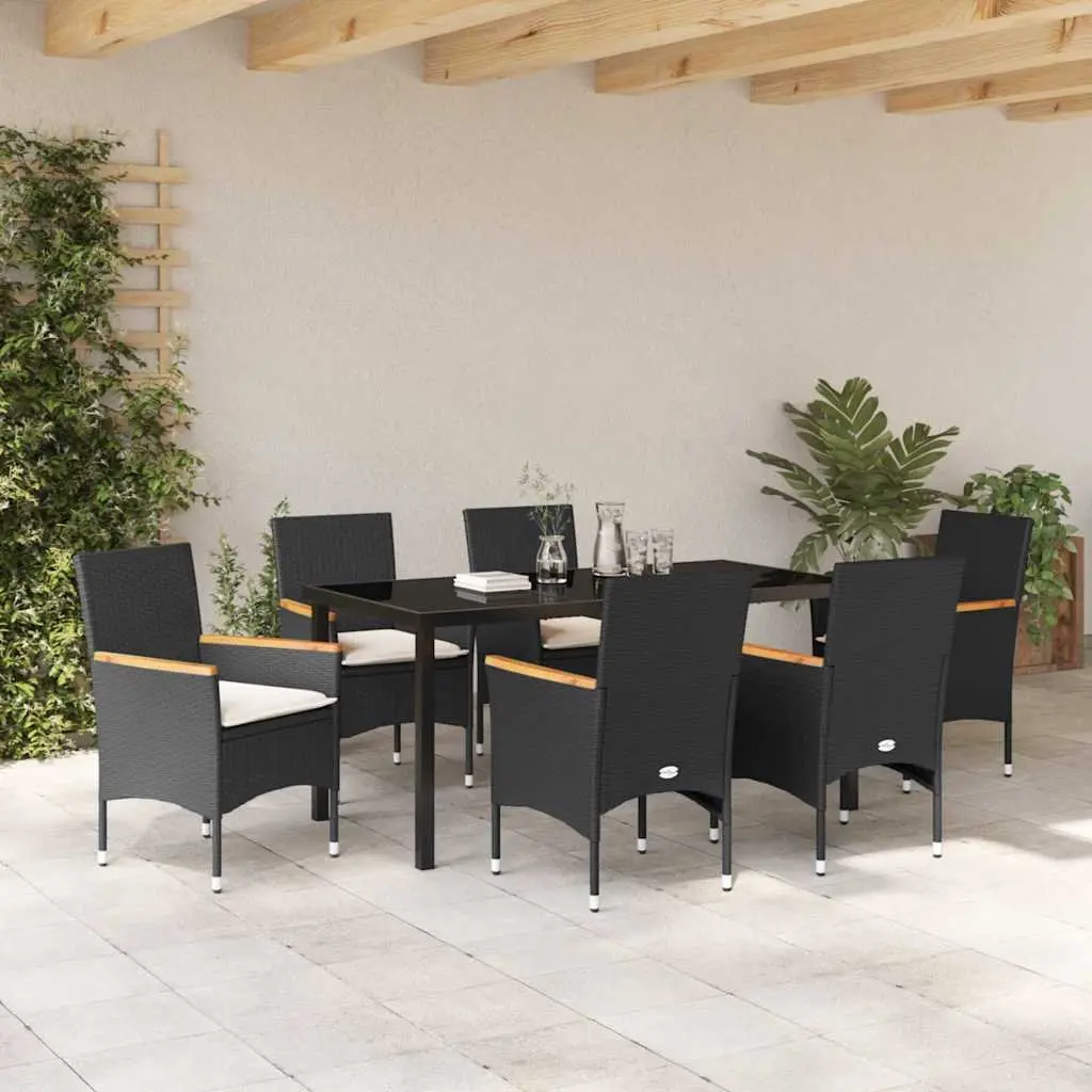 Garden Dining Set 7 Piece Outdoor Furniture Black Poly Rattan Table Chairs