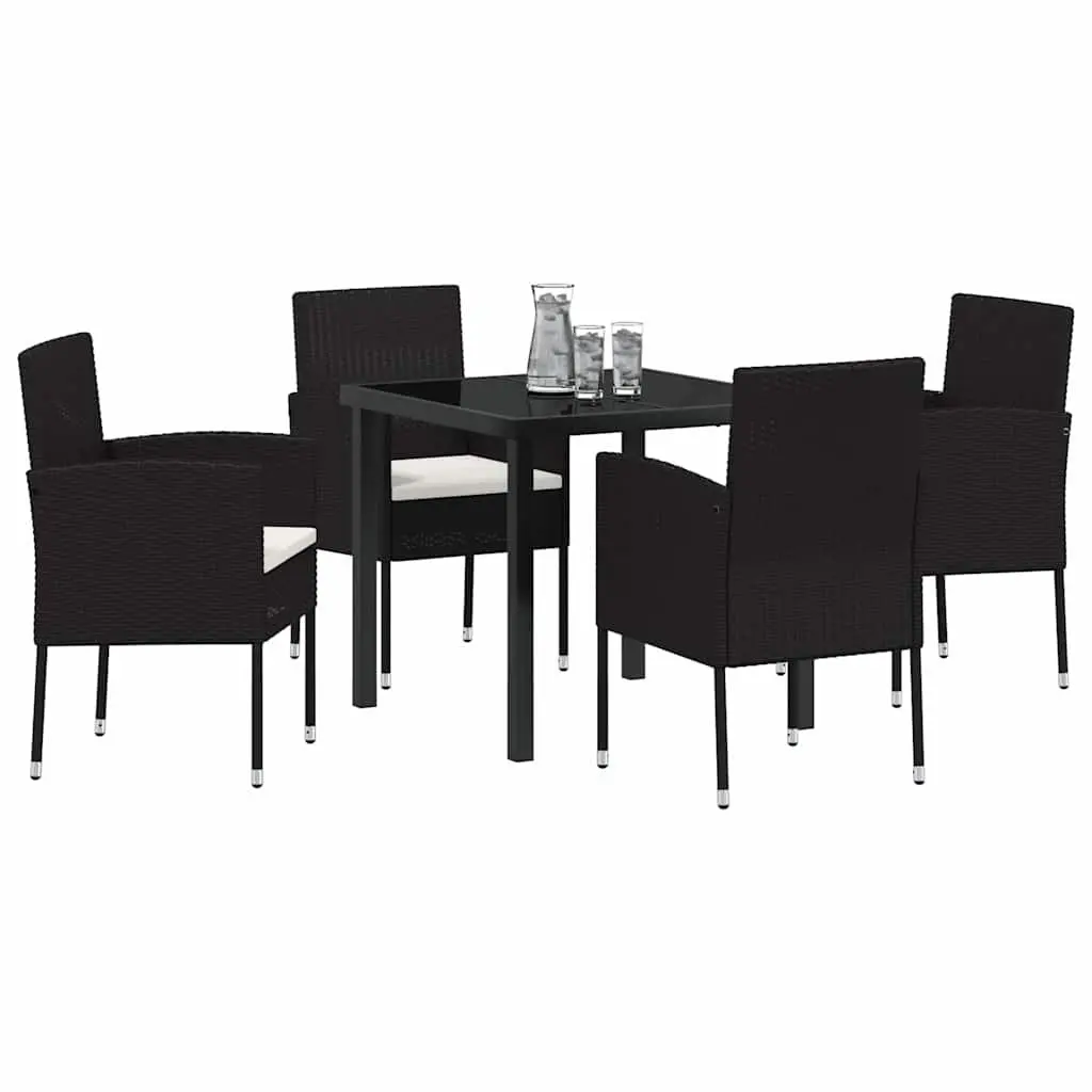 Garden Dining Set Outdoor Furniture 5 Piece Black Poly Rattan Table and Chairs