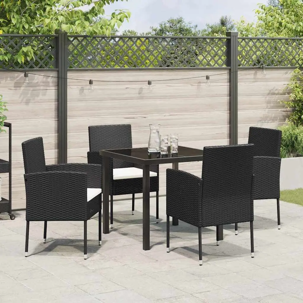 Garden Dining Set Outdoor Furniture 5 Piece Black Poly Rattan Table and Chairs