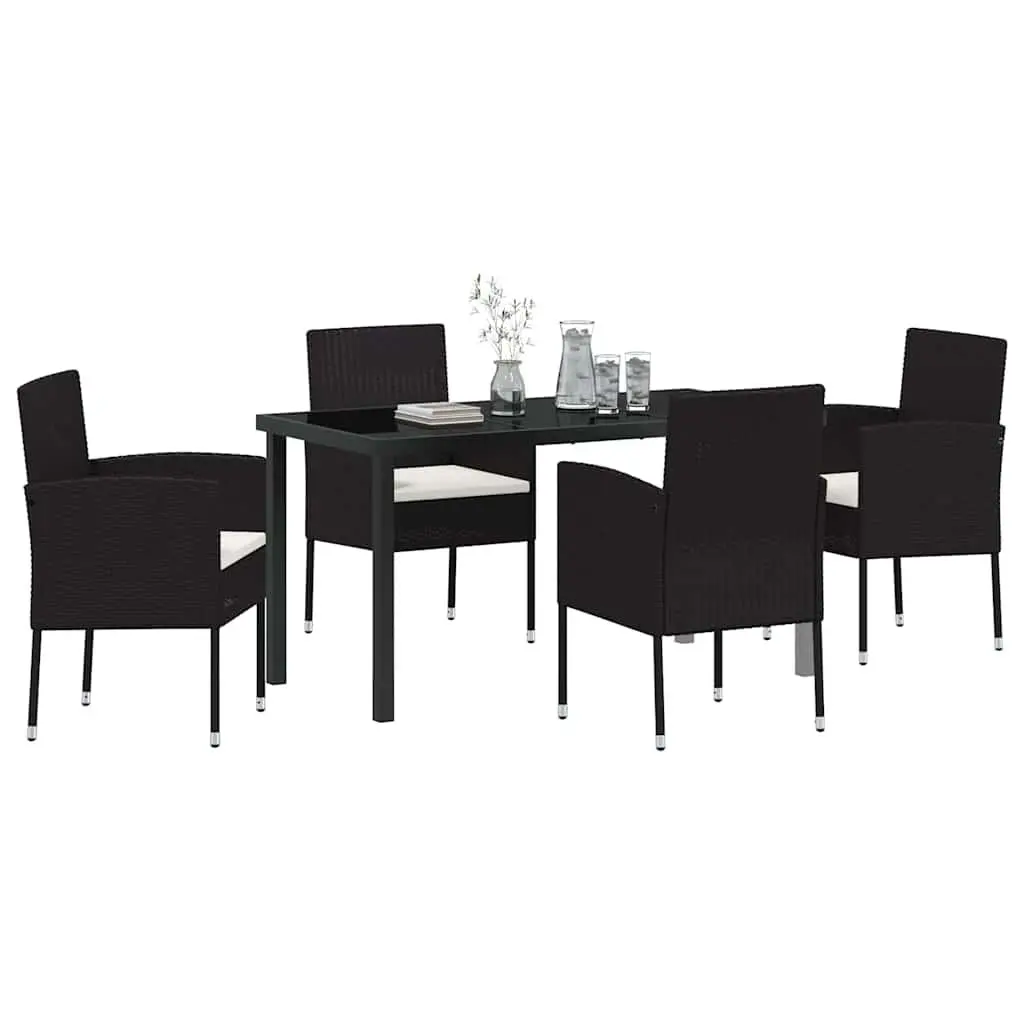 Garden Dining Set 5 Piece Outdoor Furniture Table and Chairs with Cushions Black