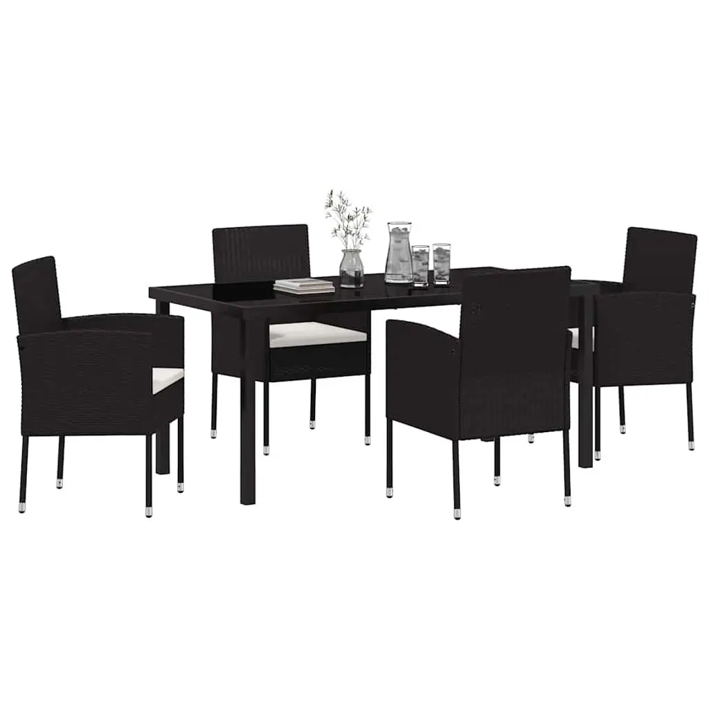 Garden Dining Set Outdoor Furniture 5 Piece Table Chairs Black Poly Rattan
