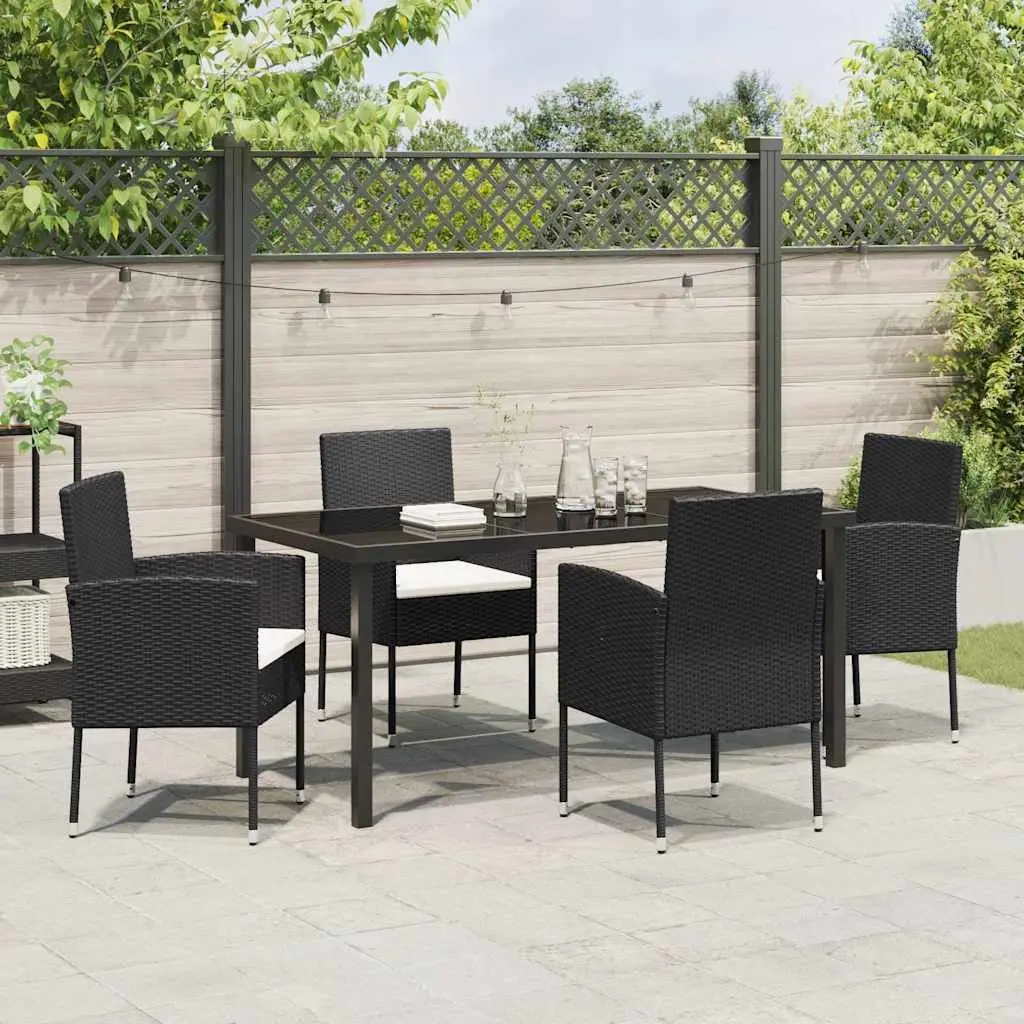 Garden Dining Set Outdoor Furniture 5 Piece Table Chairs Black Poly Rattan