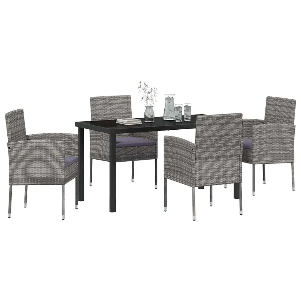 Outdoor Dining Set 5 Piece Grey Poly Rattan Table with Cushioned Chairs for Garden and Patio