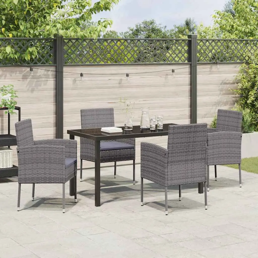 Outdoor Dining Set 5 Piece Grey Poly Rattan Table with Cushioned Chairs for Garden and Patio