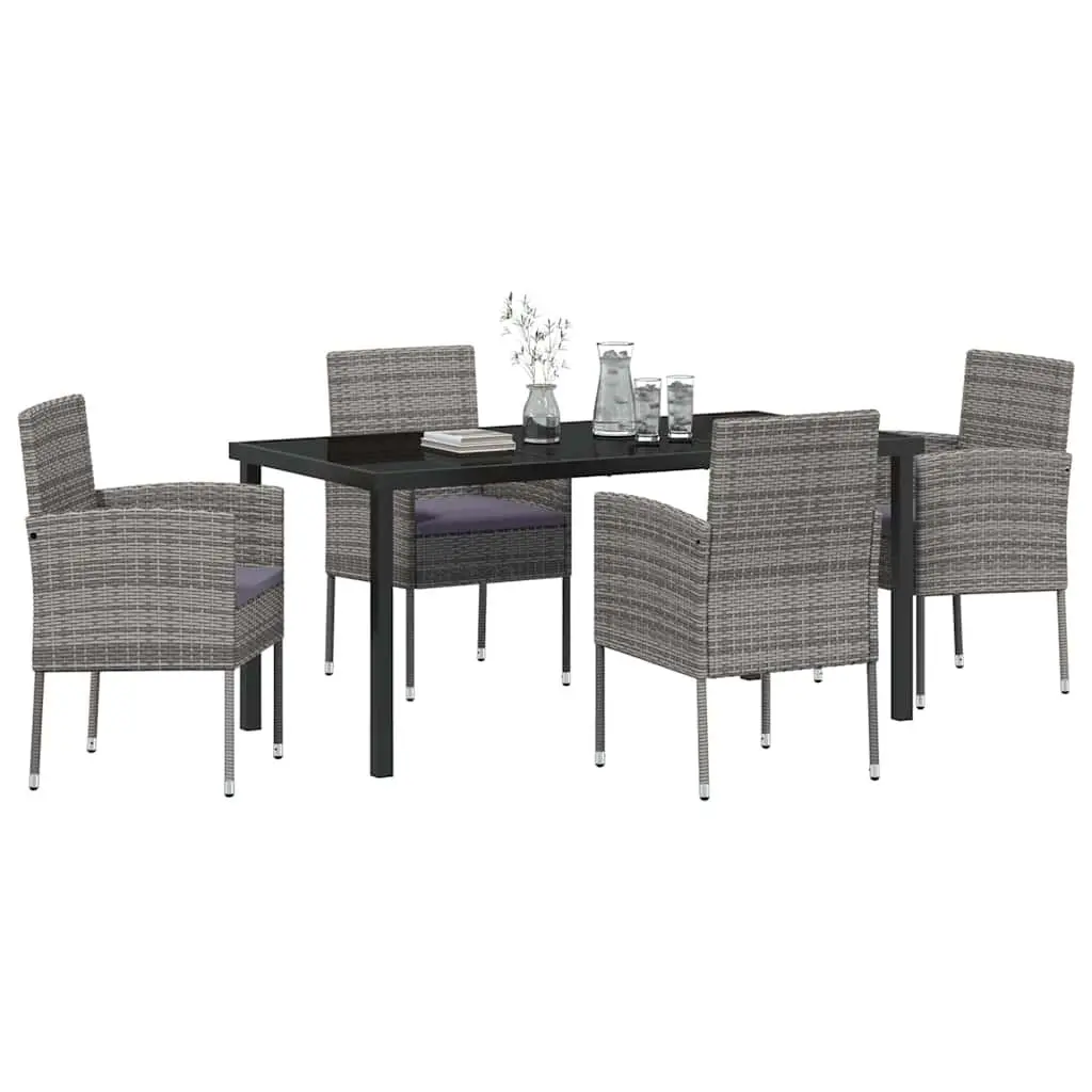 5 Piece Grey Poly Rattan Outdoor Dining Set