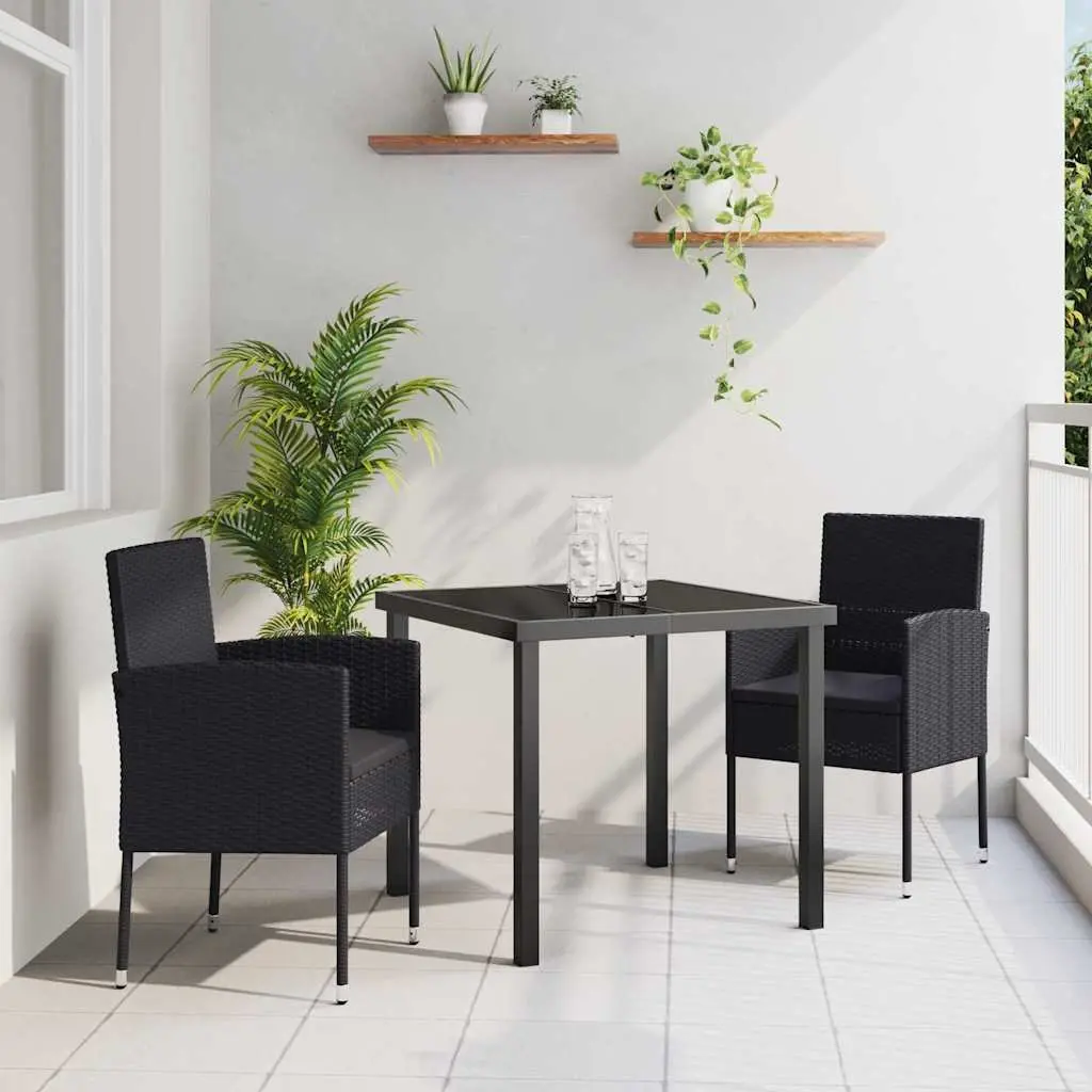 Garden Dining Set Outdoor Furniture 3 Piece Black Poly Rattan Table Chairs